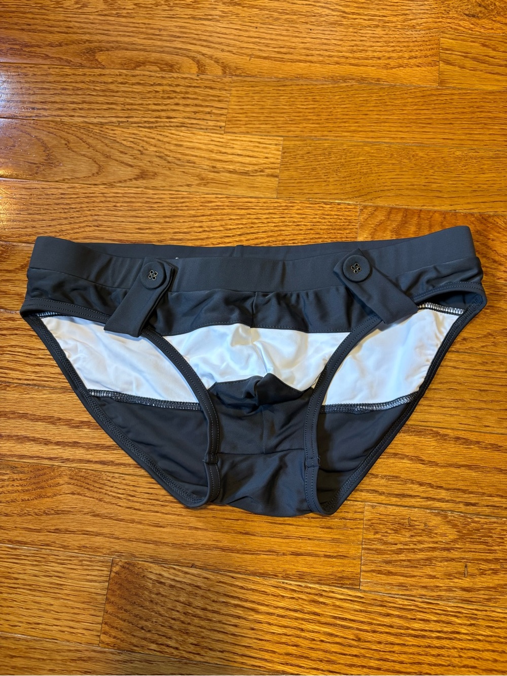 Men’s Marcuse Black and White Swim Brief with Button Detail